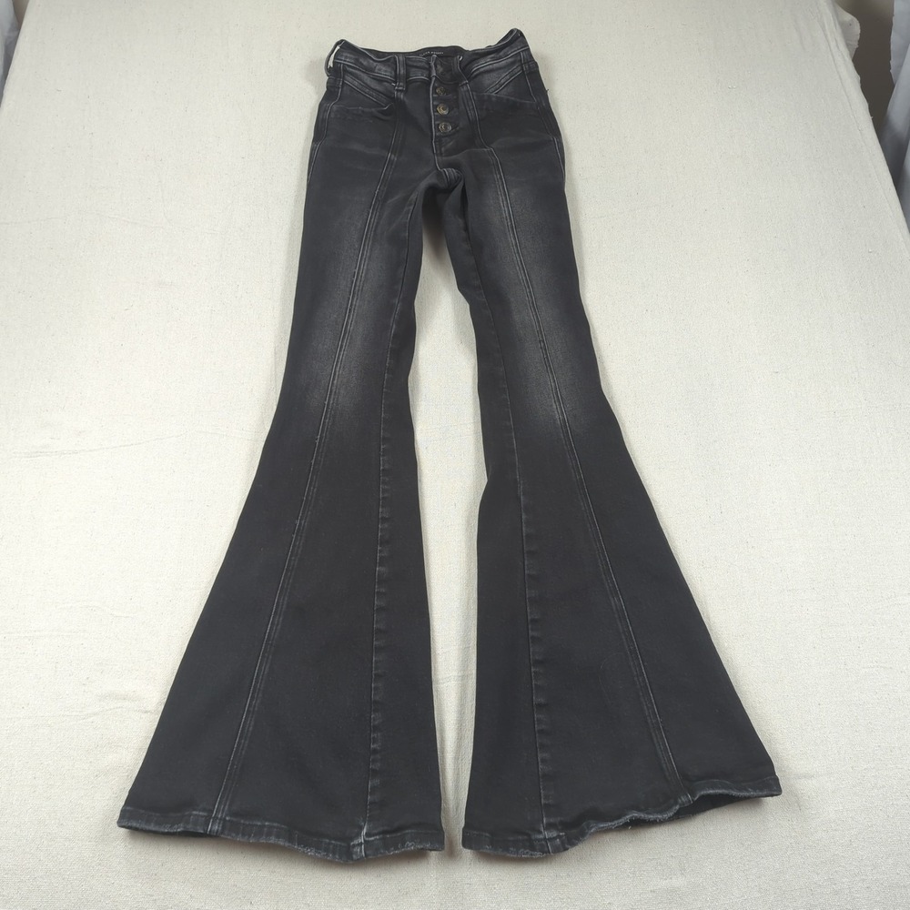 Flying Monkey Jeans Womens 23 Black High Rise Super Flare Stretch Button Fly